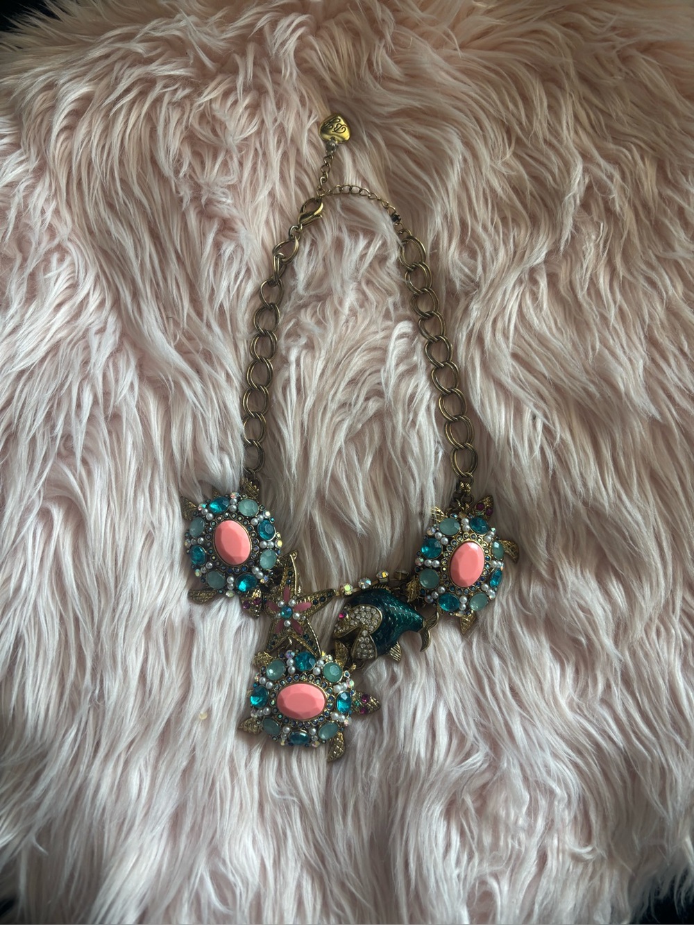 Betsey Johnson Pink and Turquoise Floral Bib Necklace